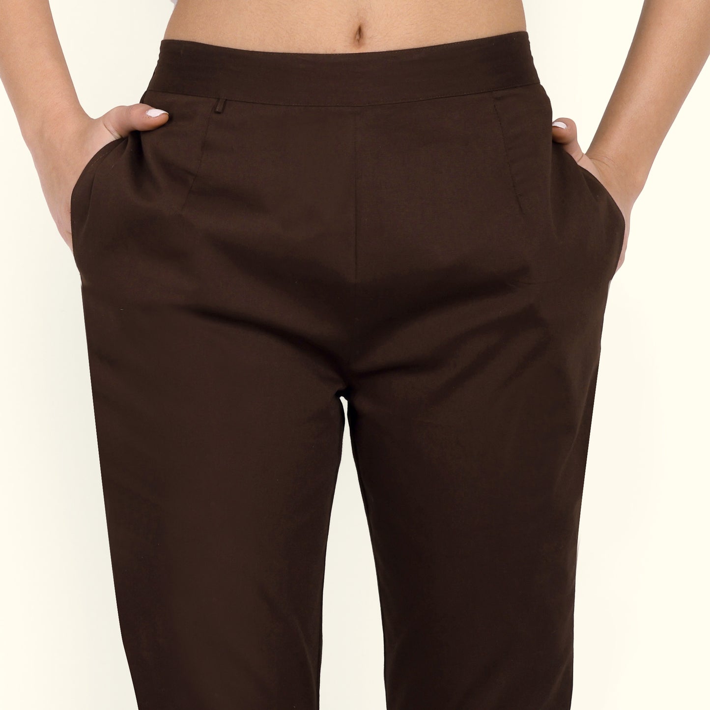  Dark Coffee Brown Stretchable Cotton Pant With Pocket For Women