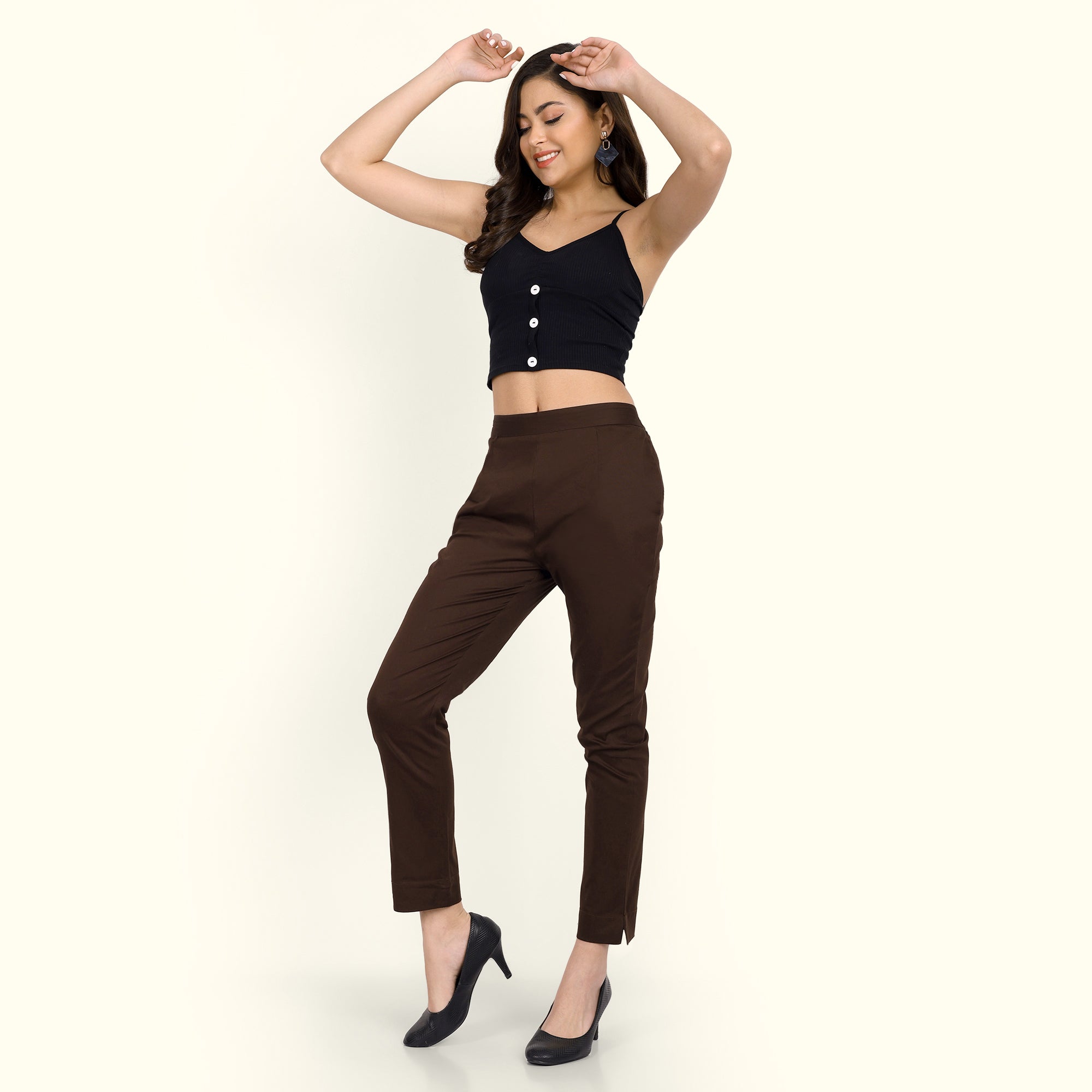  Dark Coffee Brown Stretchable Cotton Pant With Stylish Look 