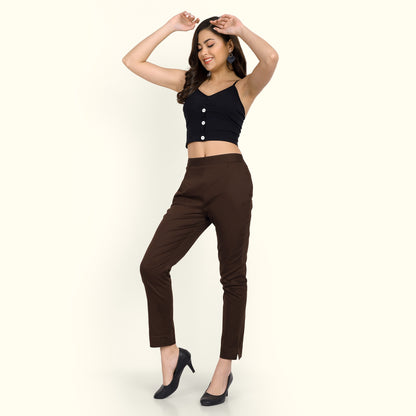  Dark Coffee Brown Stretchable Cotton Pant With Stylish Look 