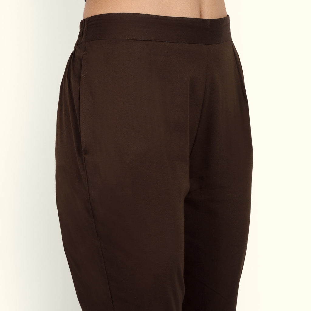  Dark Coffee Brown Stretchable Regular Fit Cotton Pant For Women