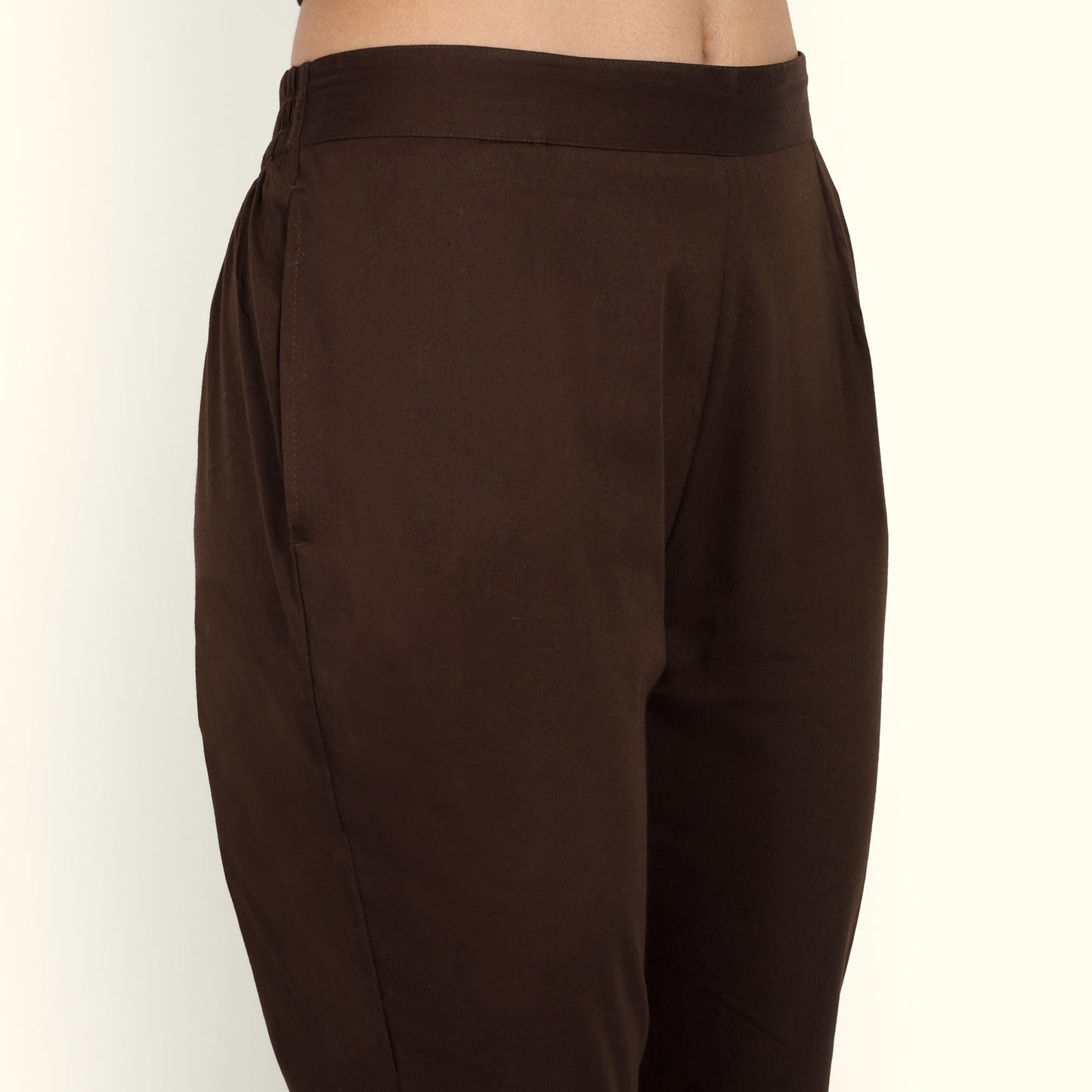  Dark Coffee Brown Stretchable Regular Fit Cotton Pant For Women
