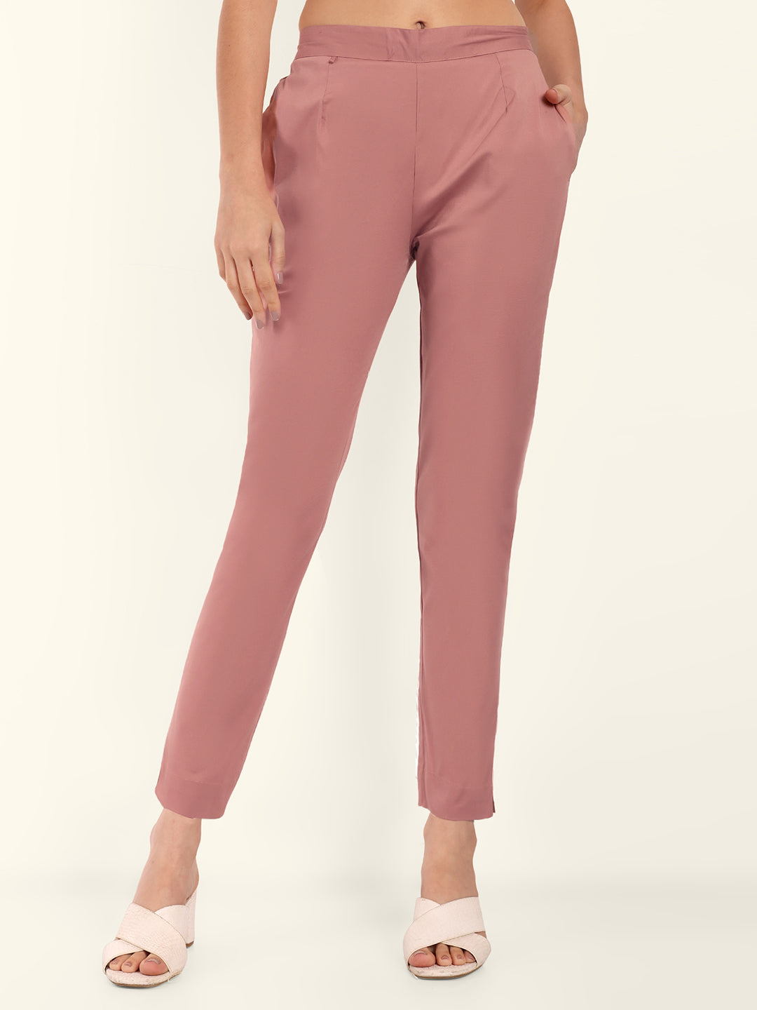  Dusty Pink Stretchable Cotton Pant For Women 