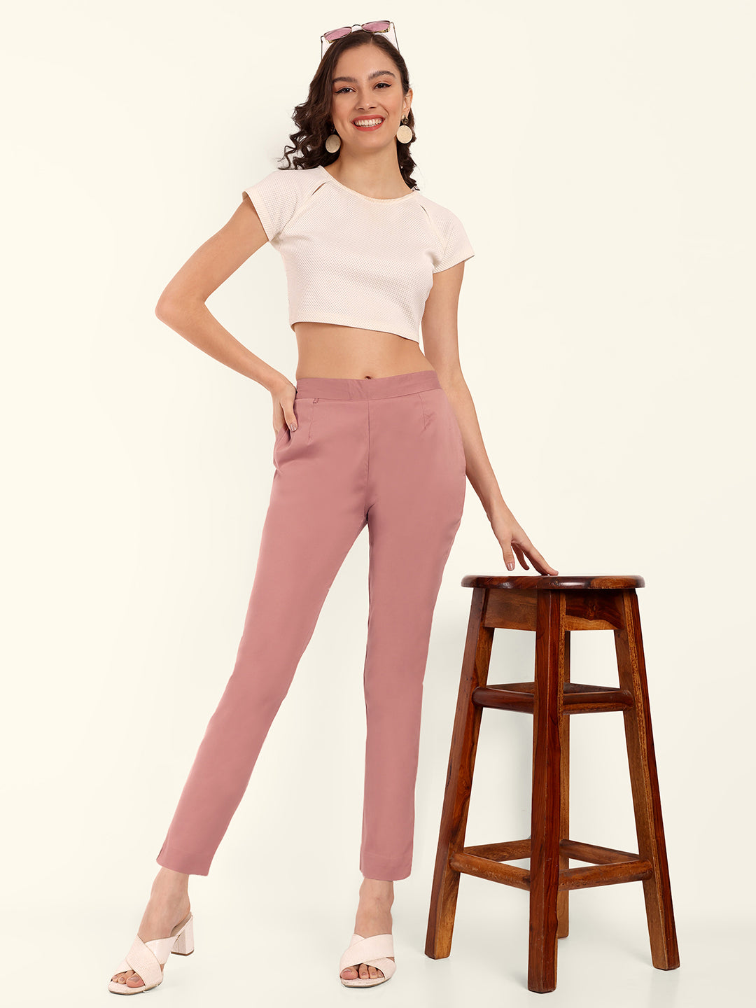  Dusty Pink Stretchable Cotton Pant With Pocket