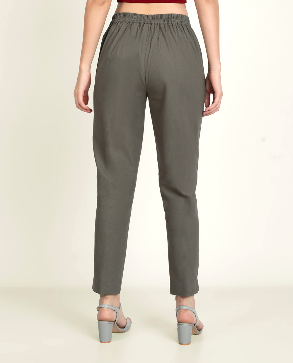 Grey Solid Women Regular Fit Cotton Trouser