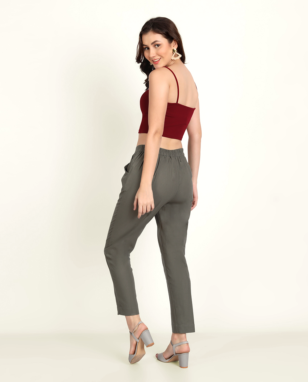 Grey Solid Women Regular Fit Cotton Trouser