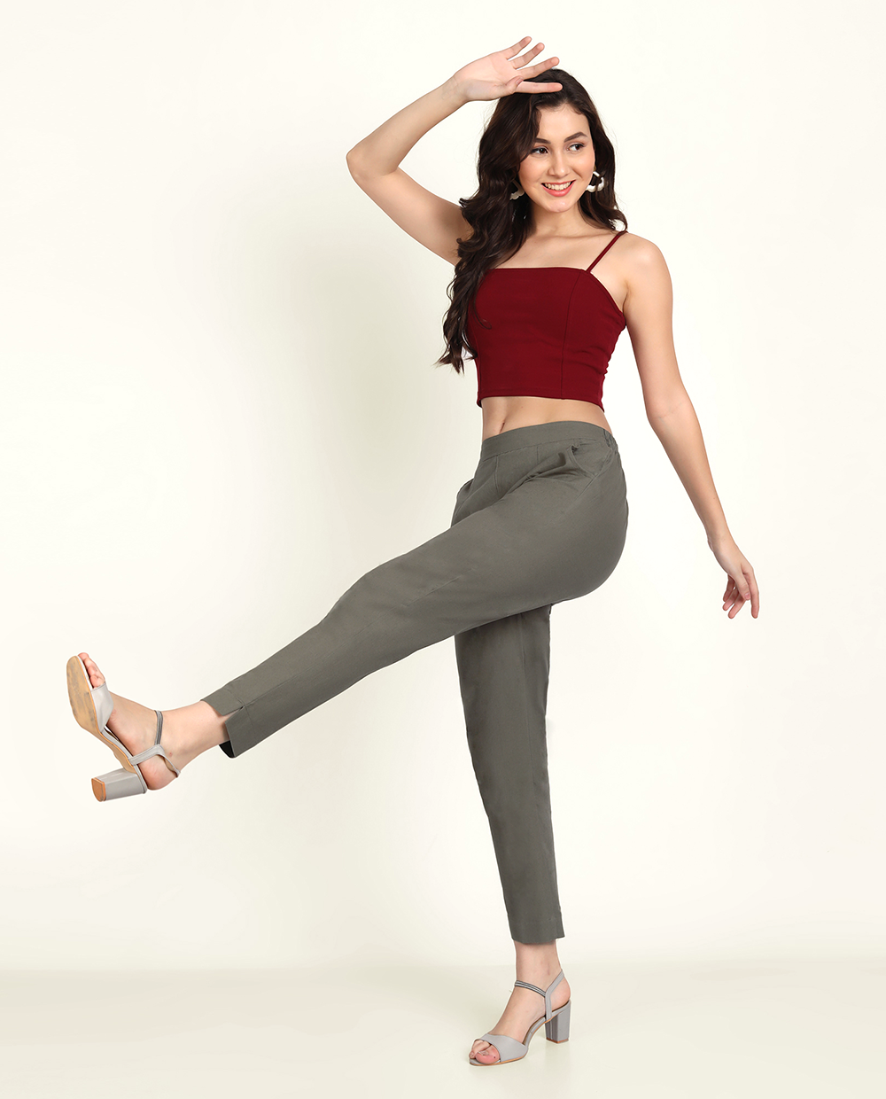  Grey Solid Women Regular Fit Cotton Trouser 