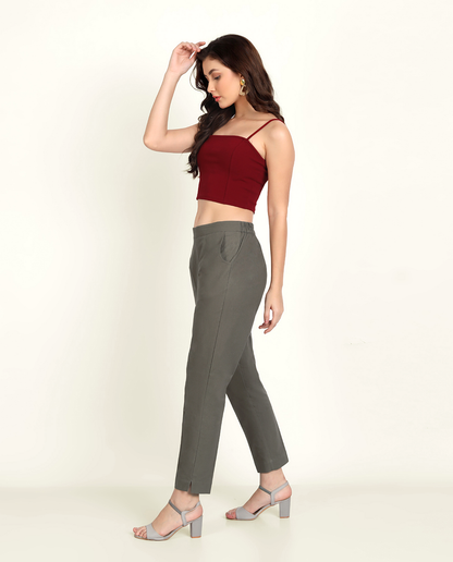  Grey Solid Women Regular Fit Cotton Trouser Comfortable For Women