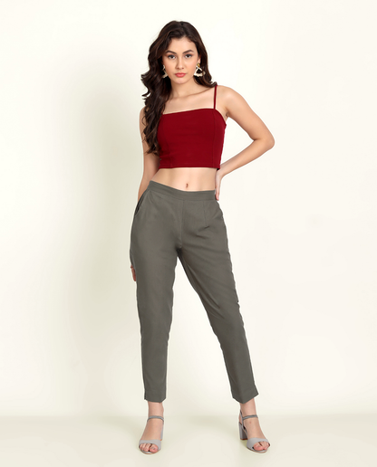  Grey Solid Women Regular Fit Cotton Trouser Stylish Look For Women