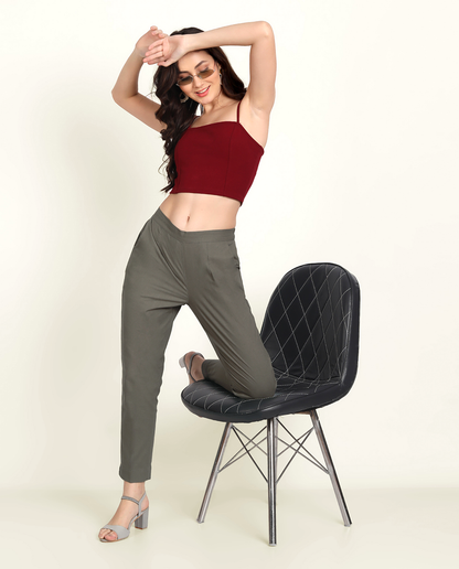  Grey Solid Women Regular Fit Cotton Trouser With Comfort
