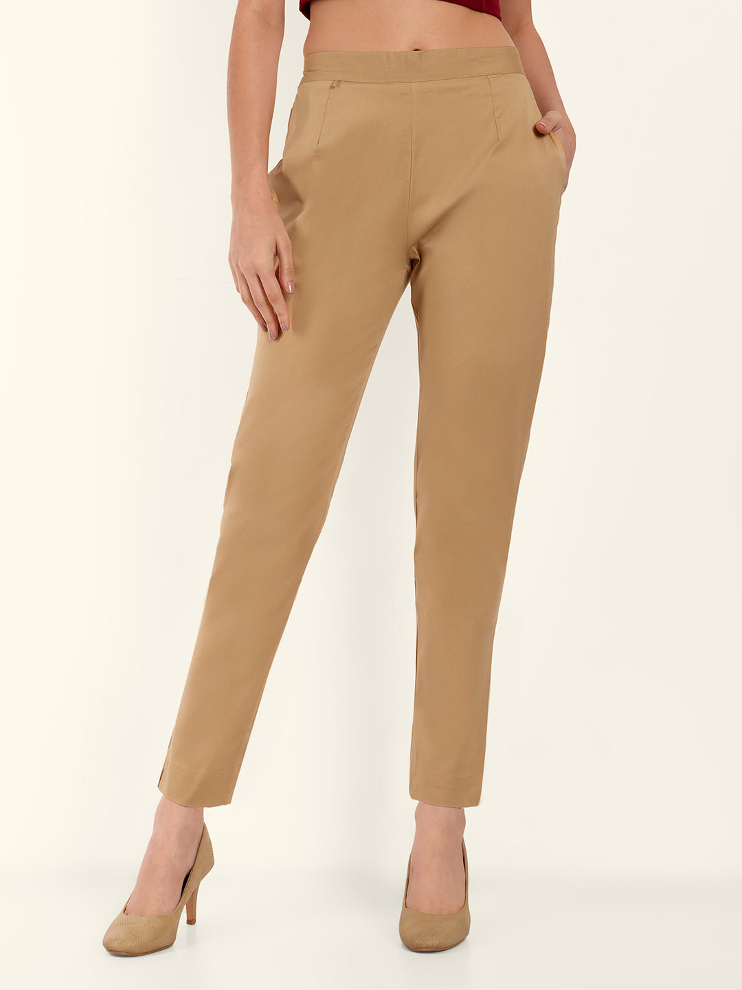  Light Brown Stretchable Cotton Pant For Women