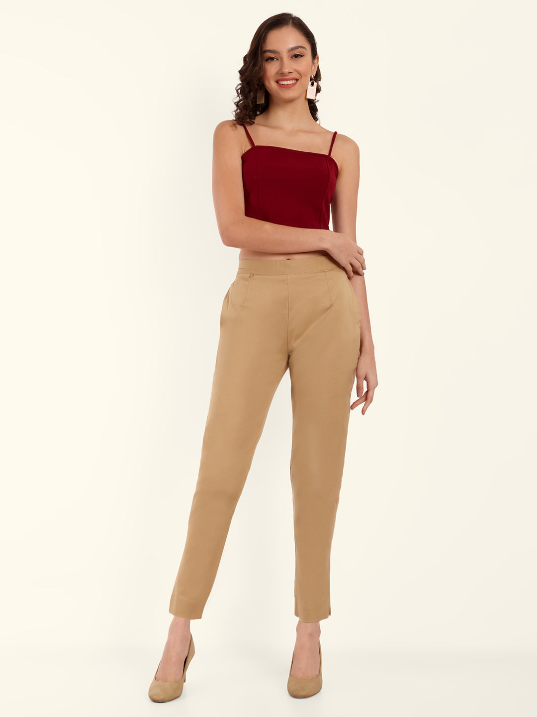  Light Brown Stretchable Cotton Pant With Comfort For Women