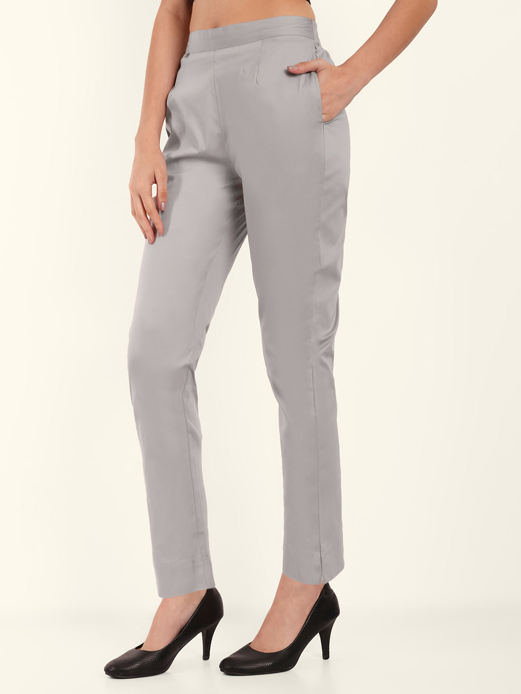  Light Grey Stretchable Cotton Pant Wih Comfort For Women