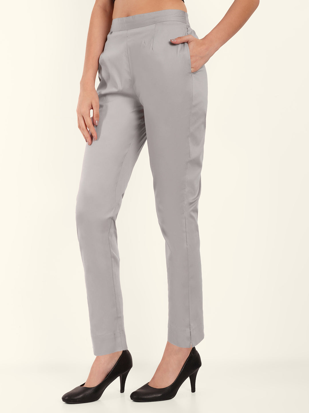  Light Grey Stretchable Cotton Pant Wih Comfort For Women