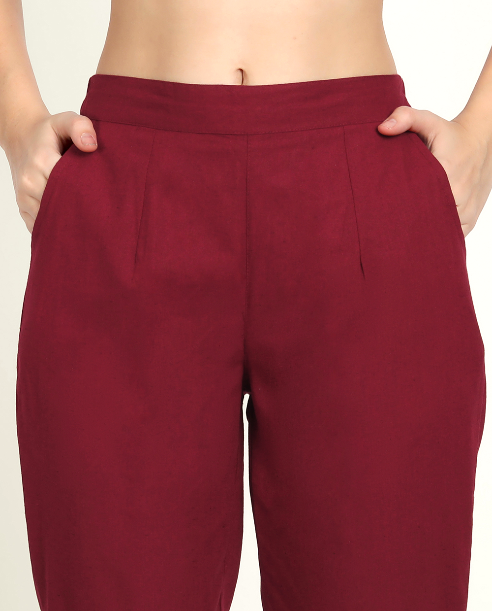 Maroon Solid Women Regular Fit Cotton Trouser