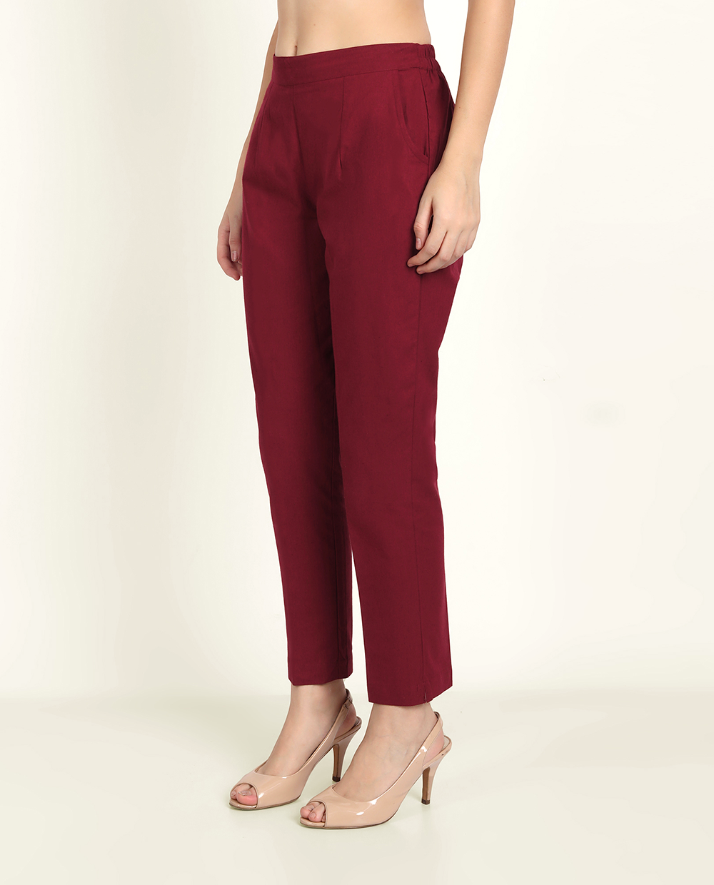 Maroon Solid Women Regular Fit Cotton Trouser