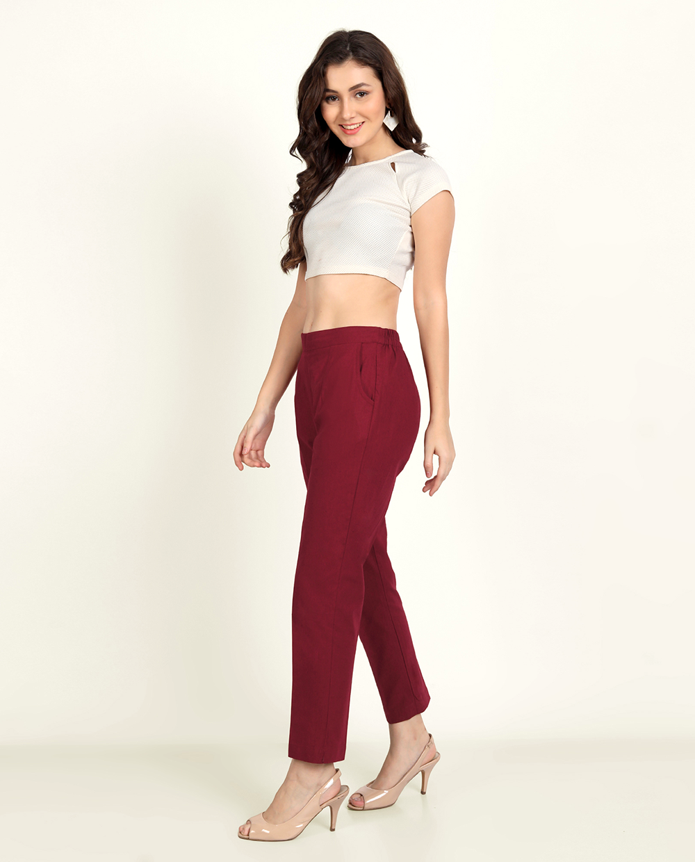 3 for $49! Maroon Red Cassi Side Pockets Workout Leggings Yoga Pants - Women