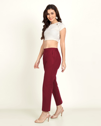 Thumbnail for Maroon Solid Women Regular Fit Cotton Trouser