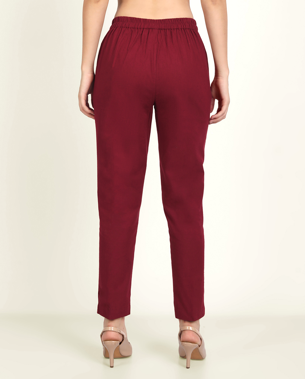 Maroon Solid Women Regular Fit Cotton Trouser