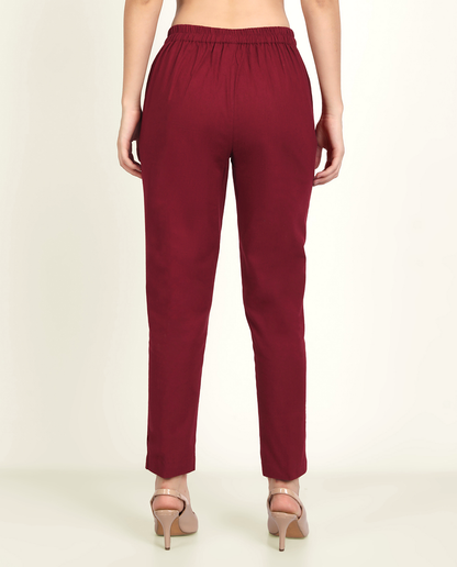  Maroon Solid Women Regular Fit Cotton Trouser Comfortable & Stylish For Women