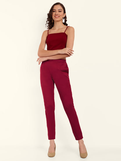  Maroon Stretchable Cotton Pant With Pocket
