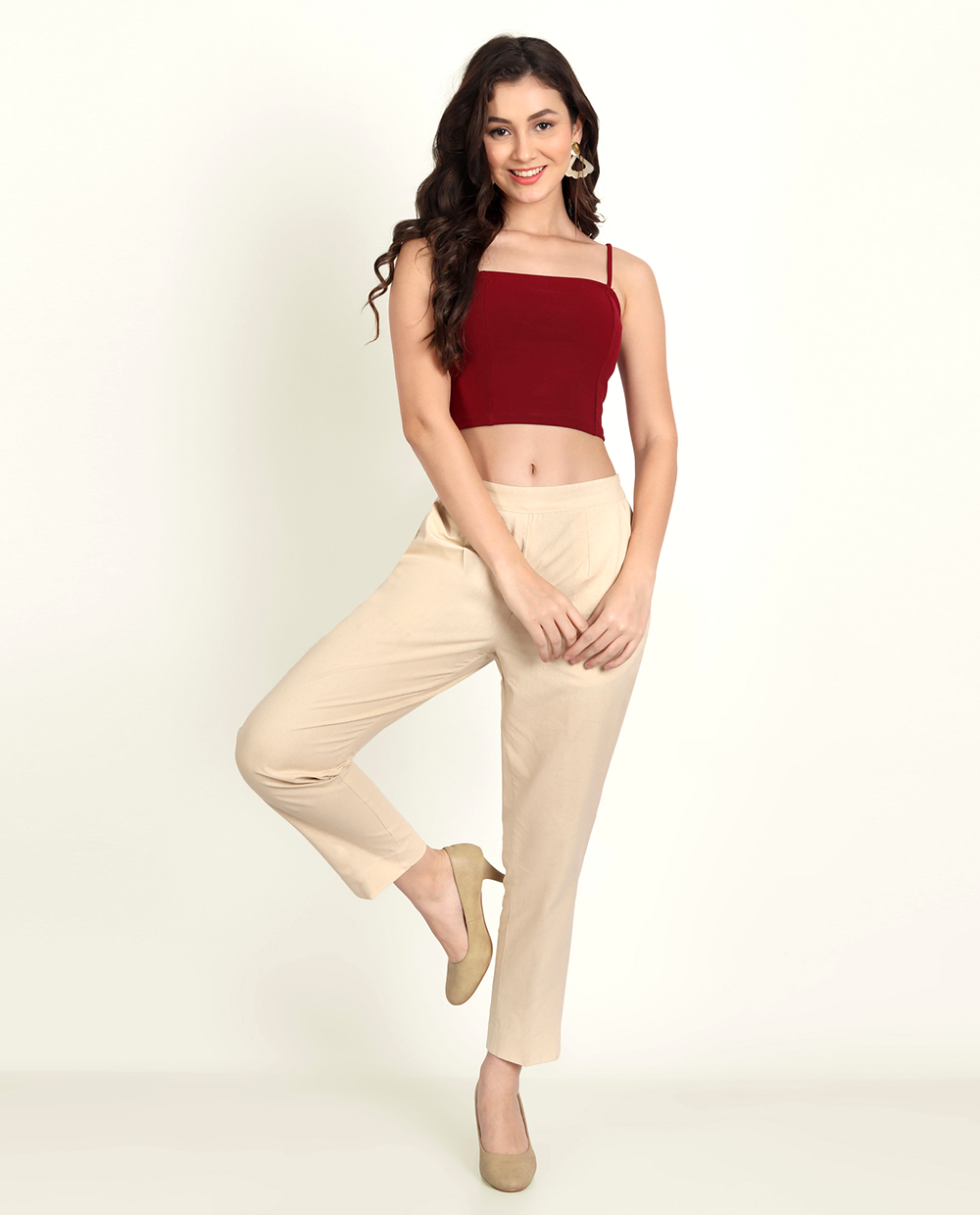 Naariy Beige Solid Women Regular Fit Cotton Trouser Stylish & Comfortable