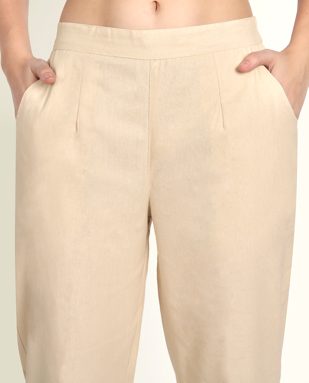 Naariy Beige Solid Women Regular Fit Cotton Trouser With Pocket