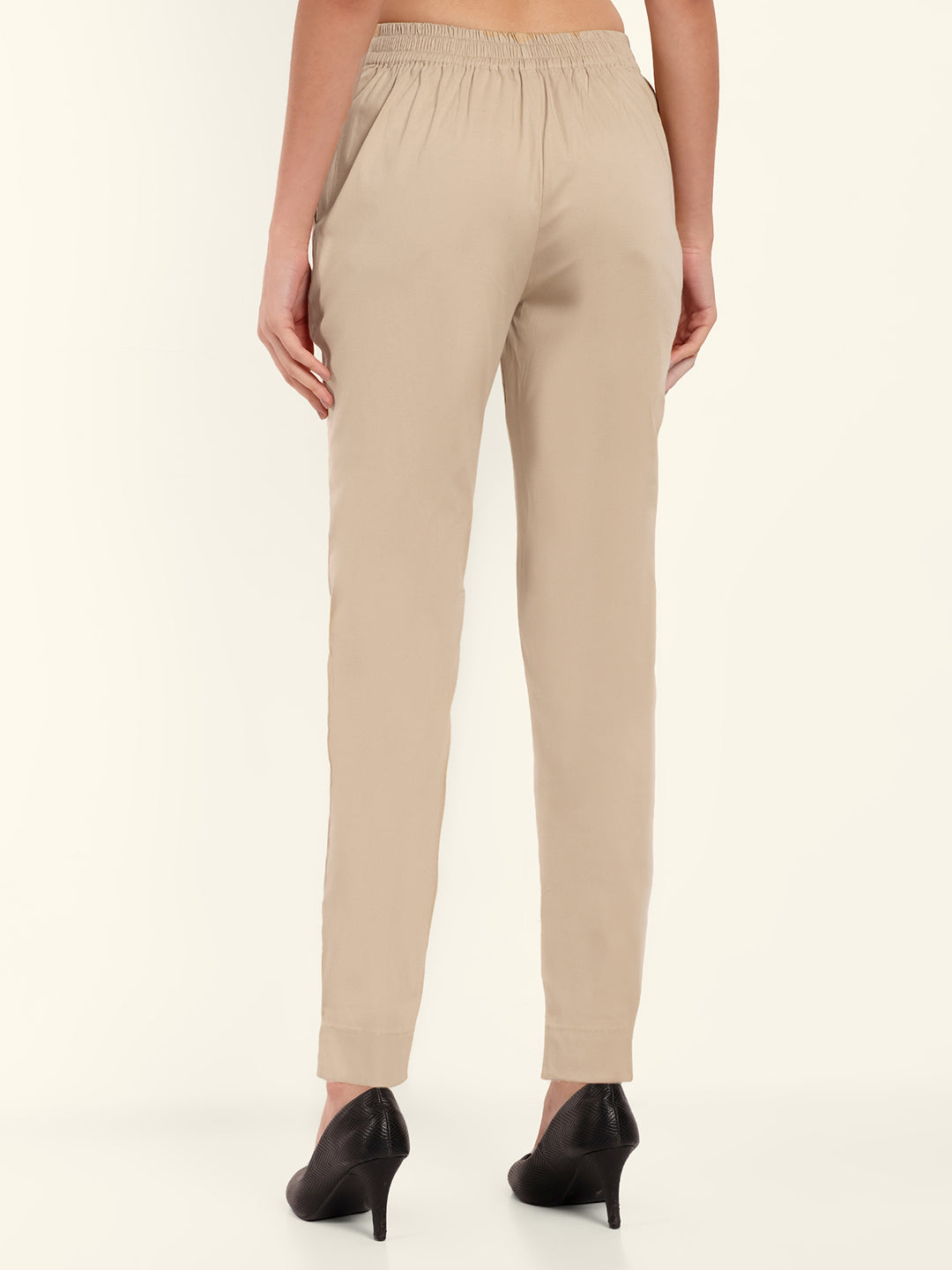 Naariy Beige Stretchable Cotton Pant With Pocket