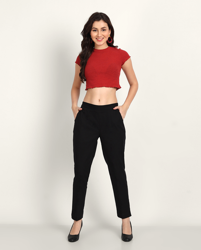 Naariy Black Solid Women Regular Fit Cotton Trouser