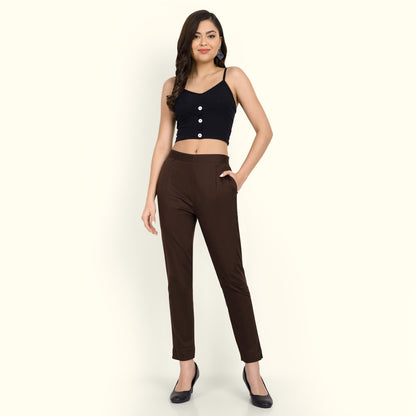 Naariy Dark Coffee Brown Stretchable Cotton Pant