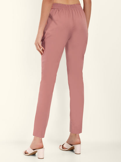 Naariy Dusty Pink Stretchable Cotton Pant With Comfort