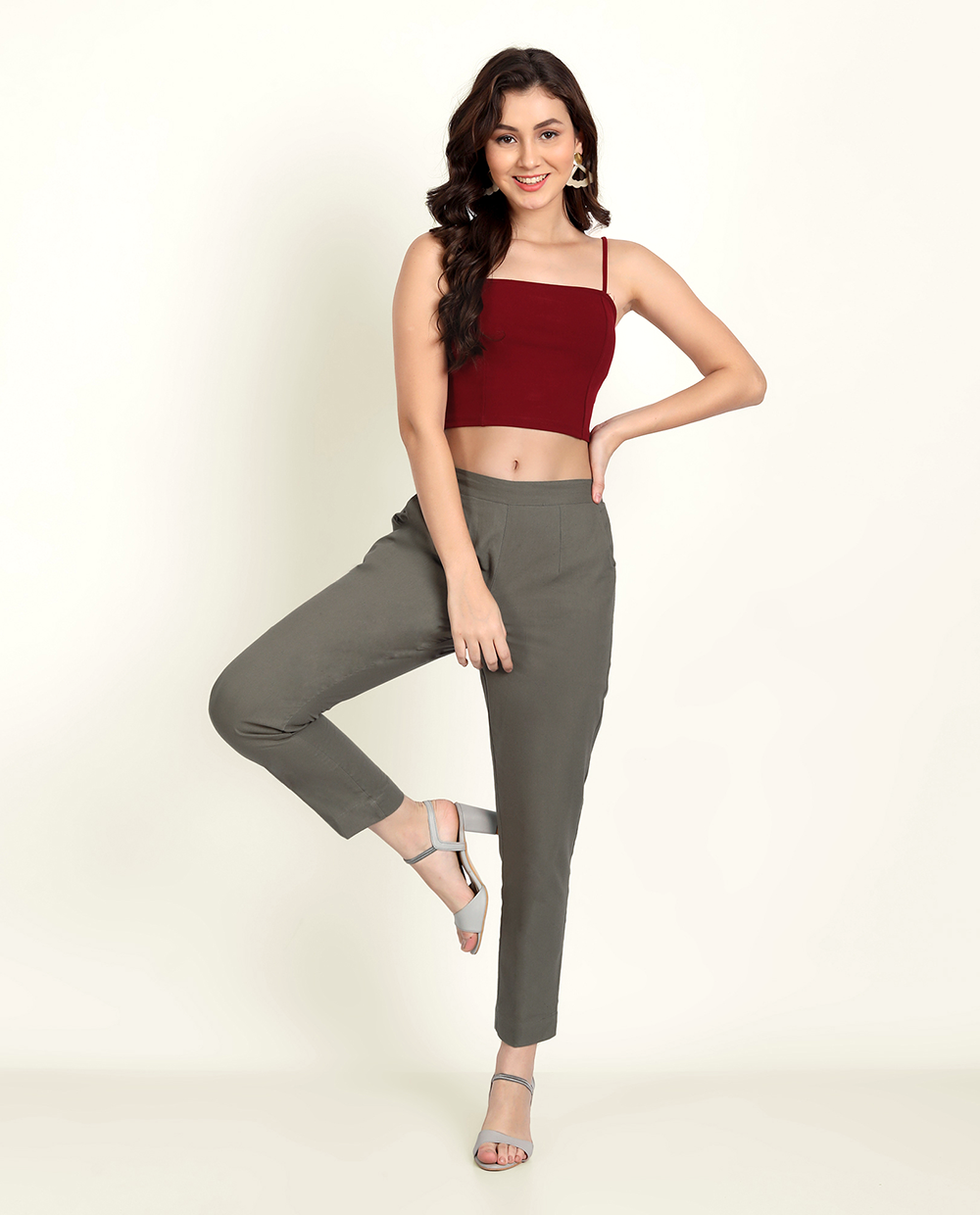  Naariy Grey Solid Women Regular Fit Cotton Trouser Comfortable For Women