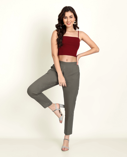  Naariy Grey Solid Women Regular Fit Cotton Trouser Comfortable For Women