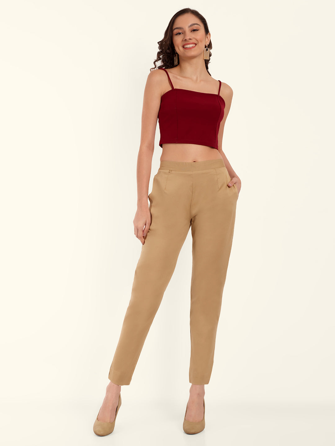 Naariy Light Brown Stretchable Cotton Pant