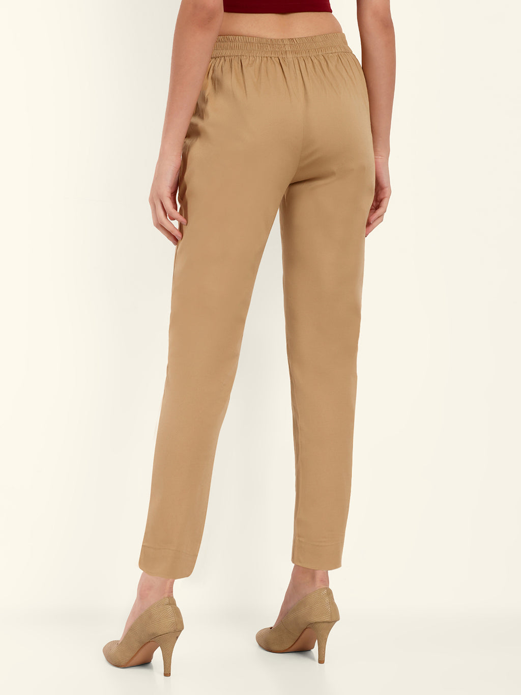 Naariy Light Brown Stretchable Cotton Pant With Comfort