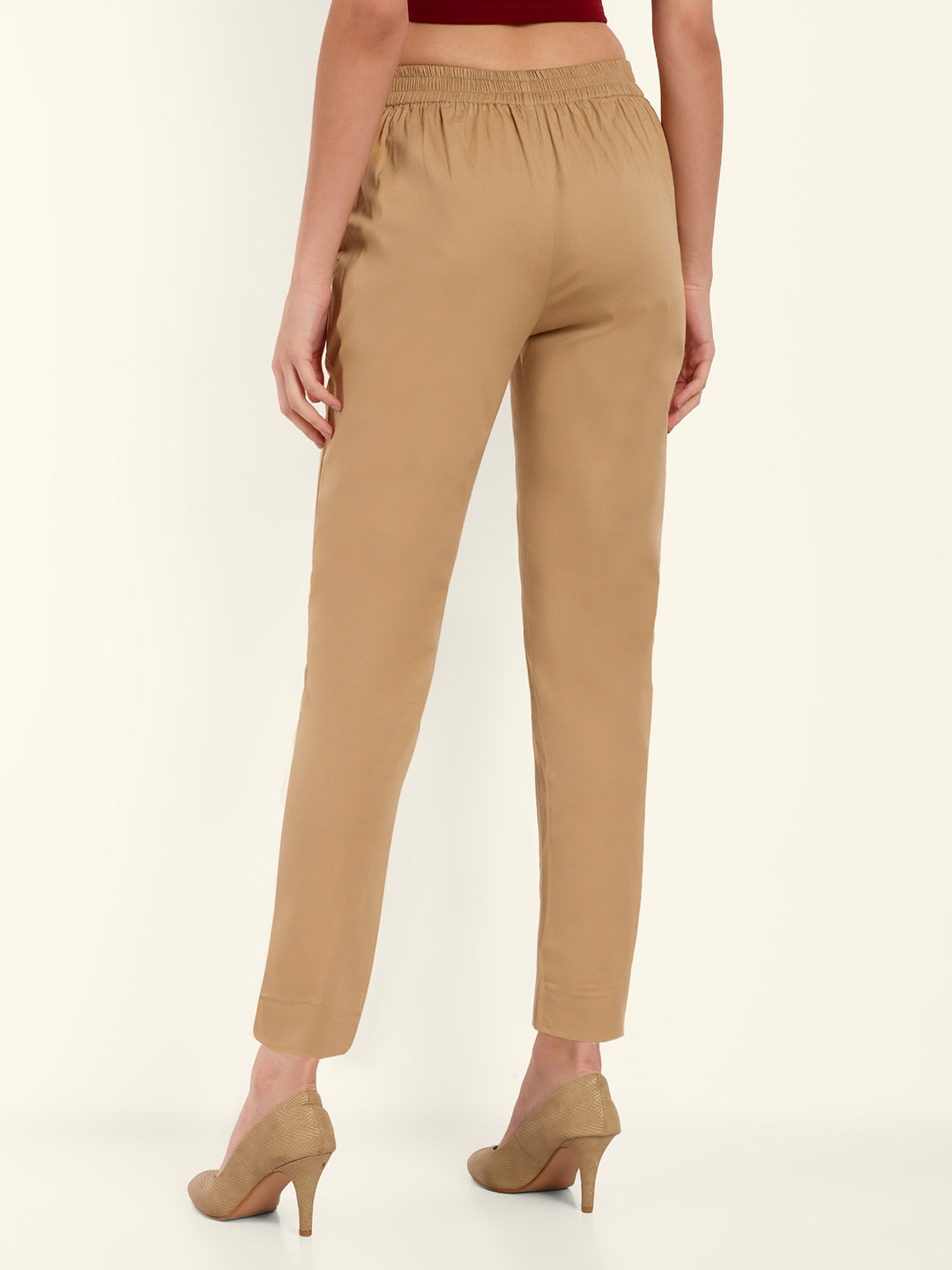 Naariy Light Brown Stretchable Cotton Pant With Comfort