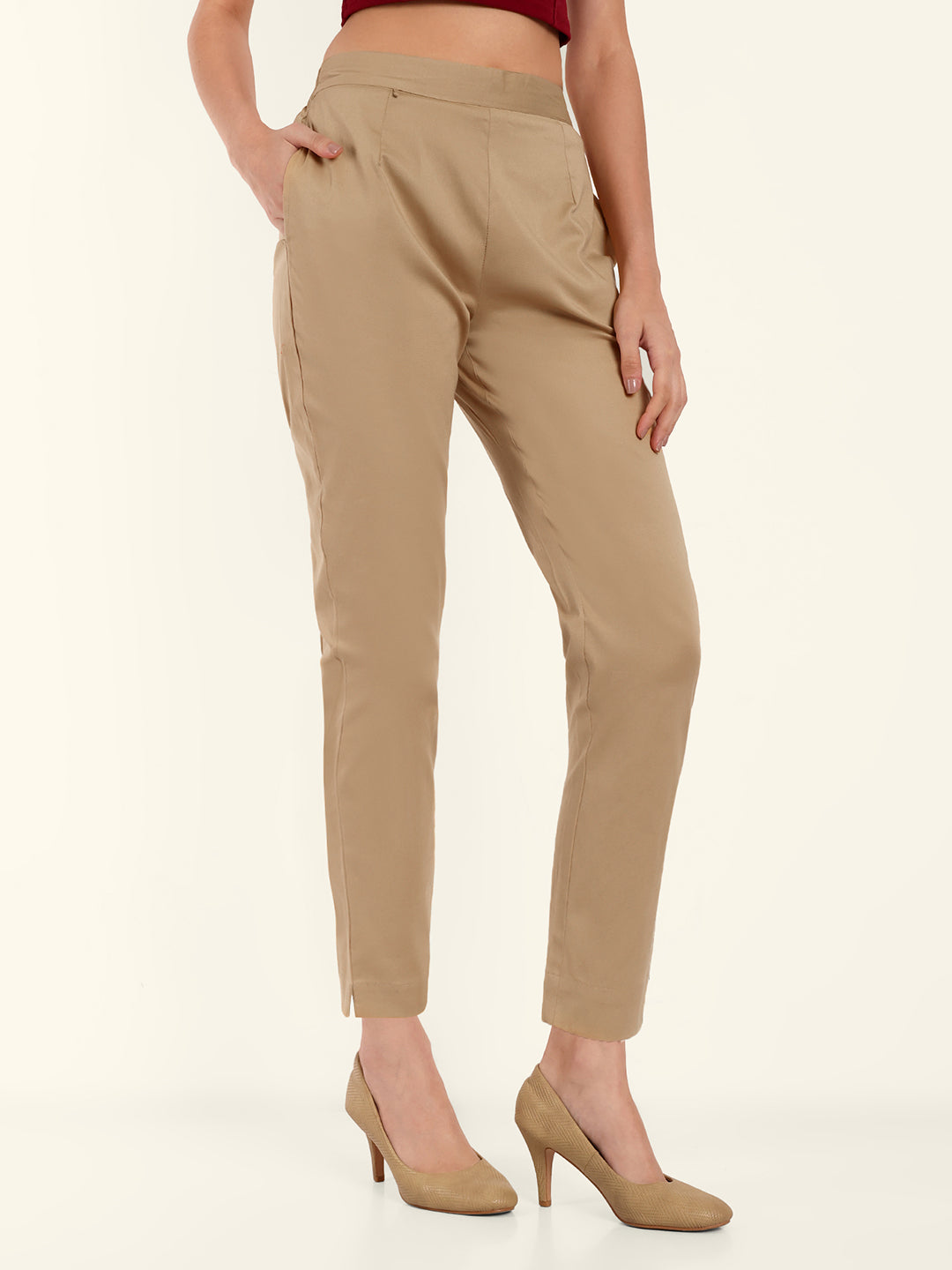 Naariy Light Brown Stretchable Cotton Pant With Comfort For Women