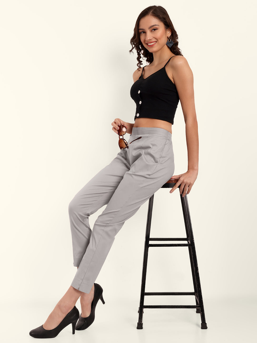 Naariy Light Grey Stretchable Cotton Pant Wih Comfort For Women