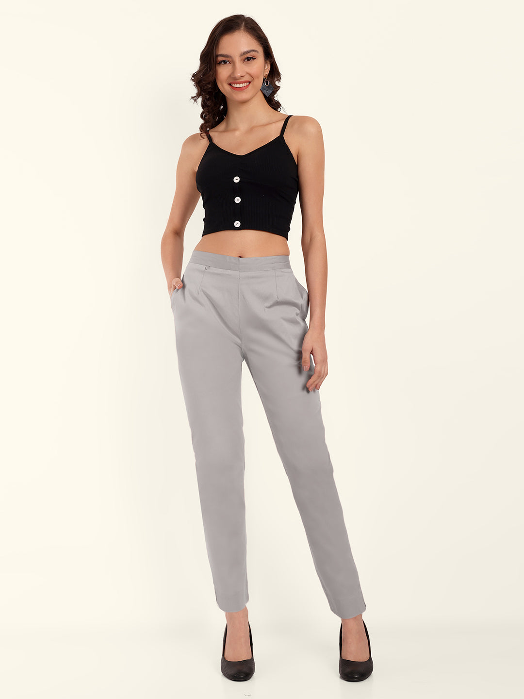 Naariy Light Grey Stretchable Cotton Pant Wih Stylish Look