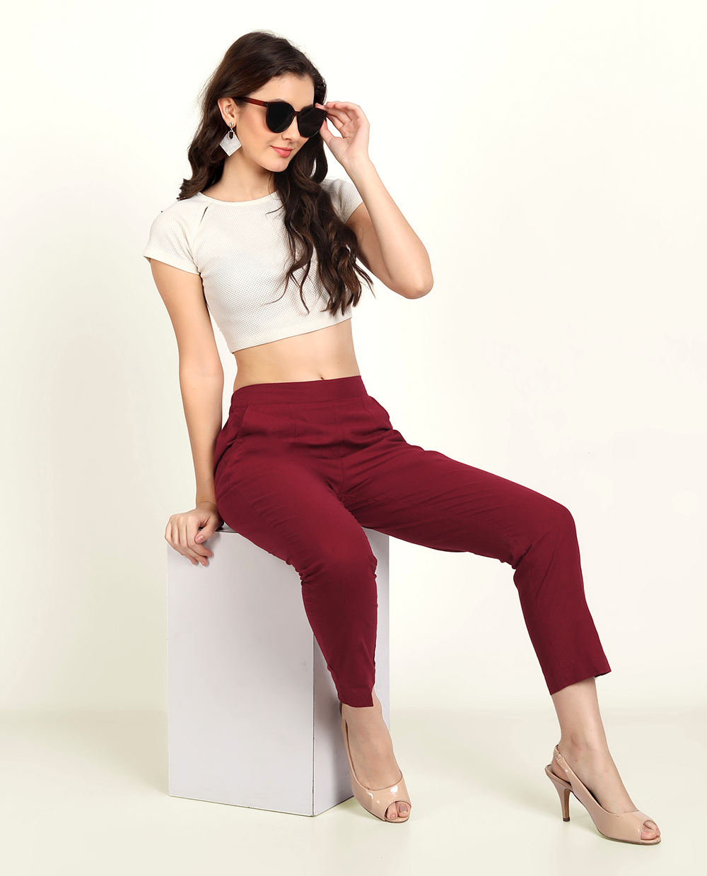 Naariy Maroon Solid Women Regular Fit Cotton Trouser With Stylish Look