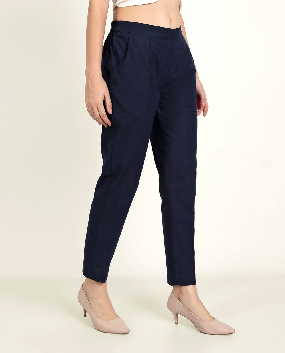 Naariy Navy Blue Solid Women Regular Fit Cotton Trouser Comfortable For Women