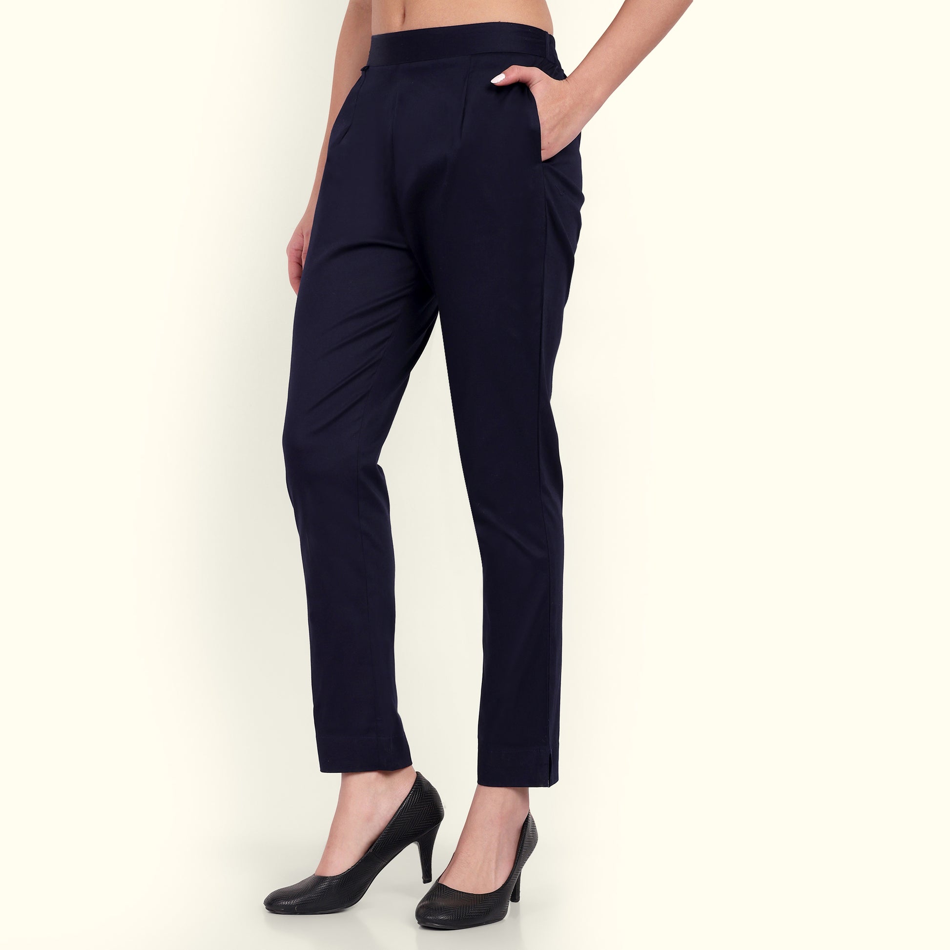 Naariy Navy Blue Stretchable Cotton Pant With Pocket