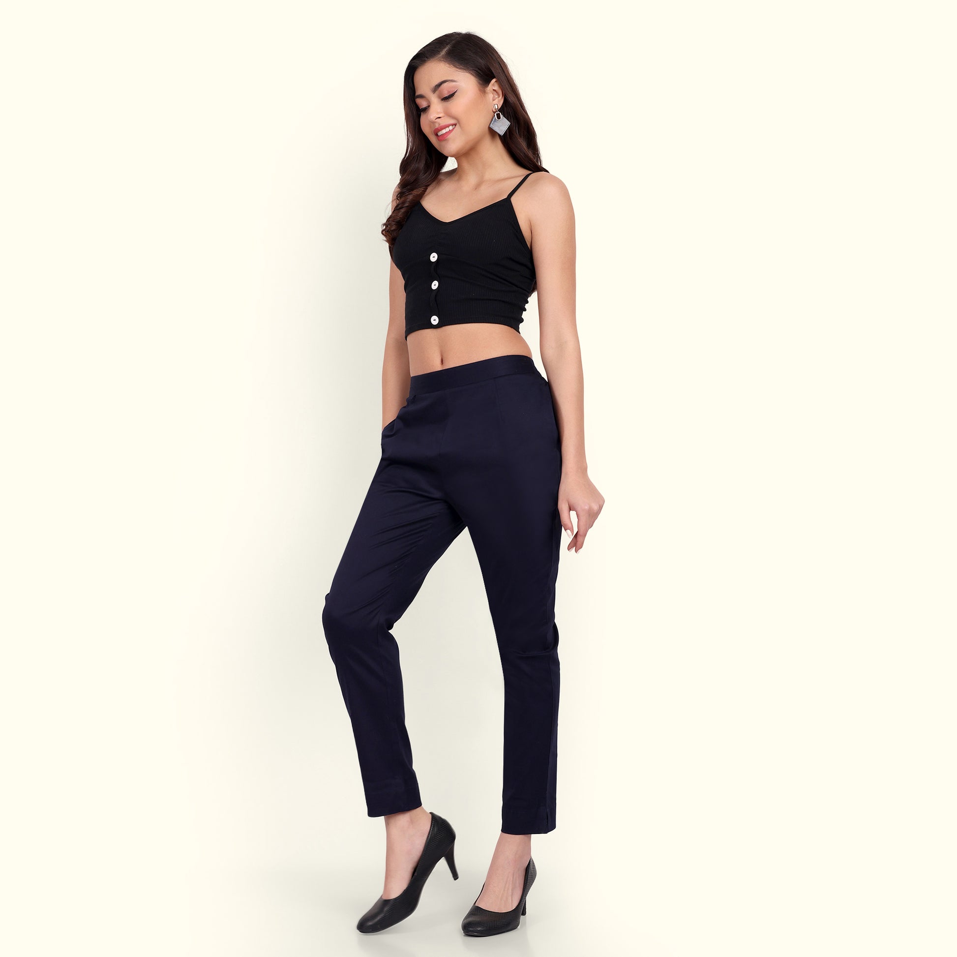 Naariy Navy Blue Stretchable Cotton Pant With Stylish Look For Women