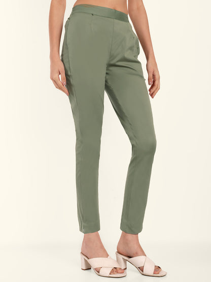 Naariy Pista Green Stretchable Cotton Pant Stylish Look