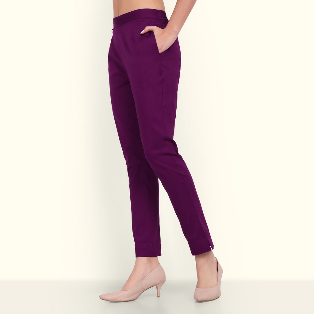 Naariy Purple Stretchable Cotton Pant With Pocket