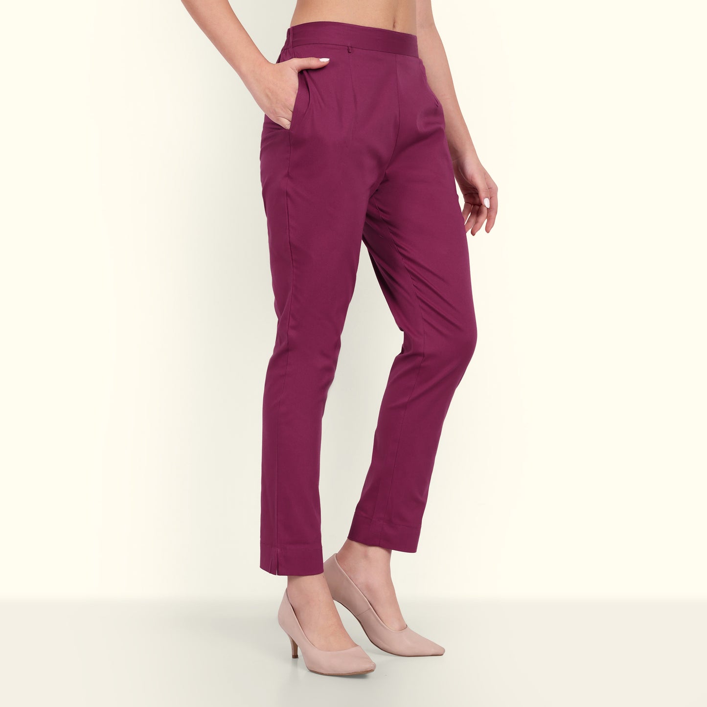 Naariy Rose Taupe Stretchable Cotton Pant With Pocket For Women