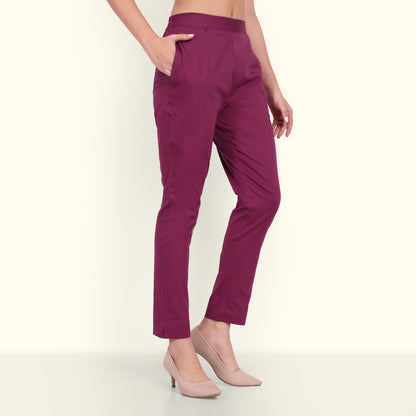Naariy Rose Taupe Stretchable Cotton Pant With Pocket For Women