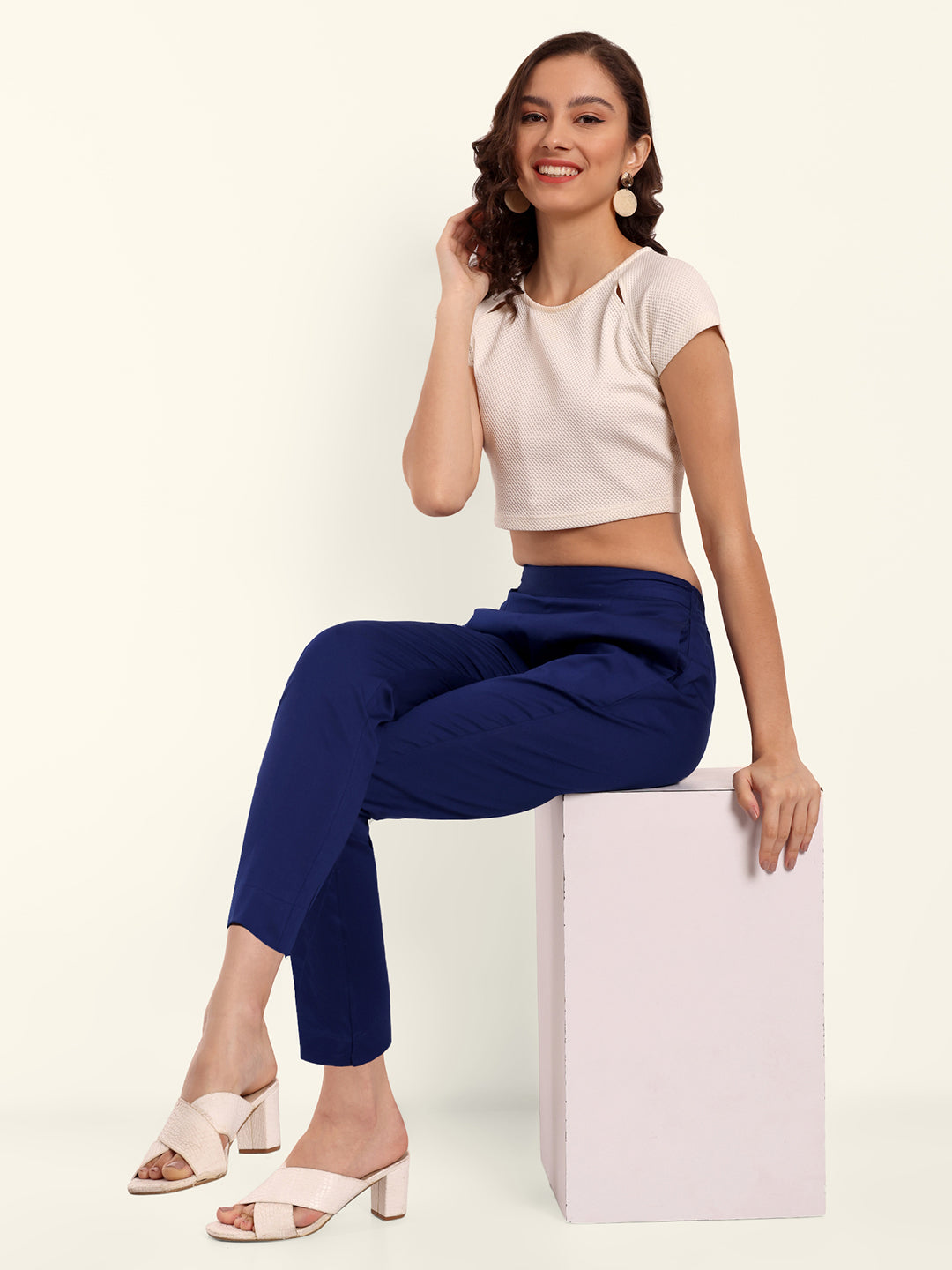 Naariy Royal Blue Stretchable Cotton Pant Wih pocket