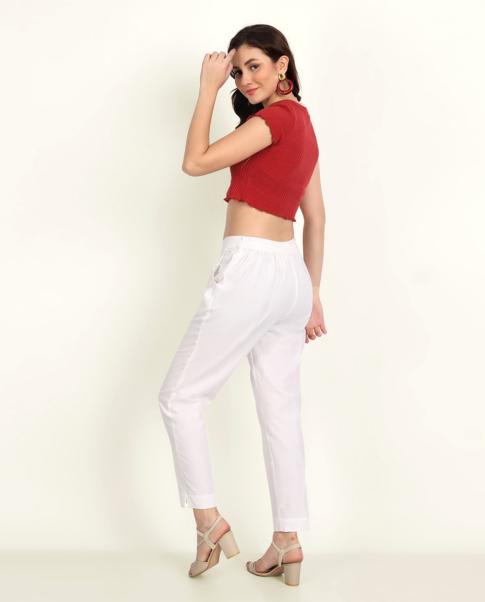 Naariy White Solid Women Regular Fit Cotton Trouser For Women