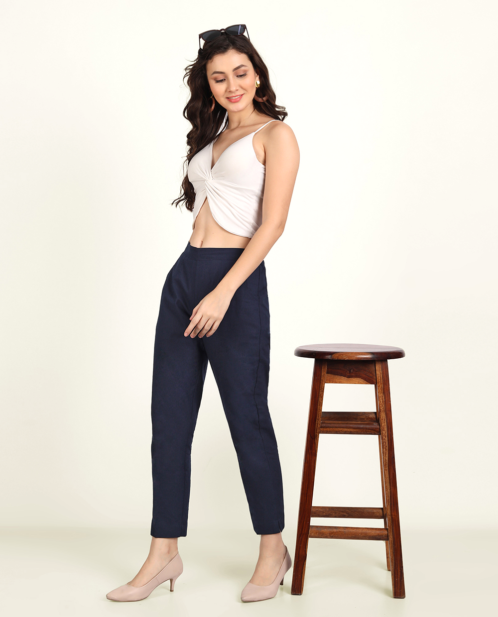 Buy Busy Clothing Women Smart Trousers Navy Online at desertcartINDIA
