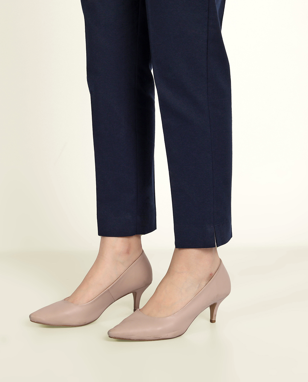 Navy Blue Solid Women Regular Fit Cotton Trouser